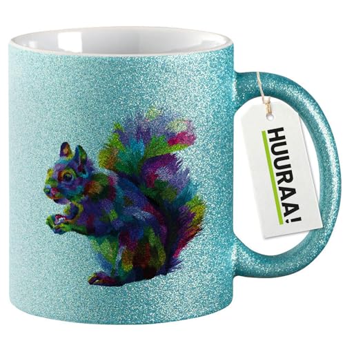 Huuraa tasse à paillettes Écureuil Mug Cadeau Bleu 330ml Écureuil Présent