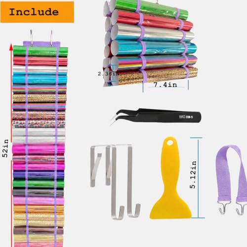 Image of 48 Compartments Vinyl Roll Storage, Vinyl Roll Holder Organizer, VinylStorage Rack Wall Mount /Over The Door for Craft Room Organizers and Storage Lengthened(Purple)