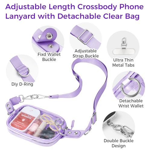 Image of Tiostep Clip and Go Strap for Phone with Wallet Crossbody Phone Lanyard and Detachable 4.5 x 6.5 Small Clear Bag for Stadium Events and Concert