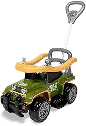 Jip Jip Carrinho de Passeio com Empurrador Cor Militar Controle na Direção, Anel de Proteção, Buzina Divertida, Apoios de Pés Removíveis, Suporta até 30kg Ideal para Crianças a Partir de 9 Meses