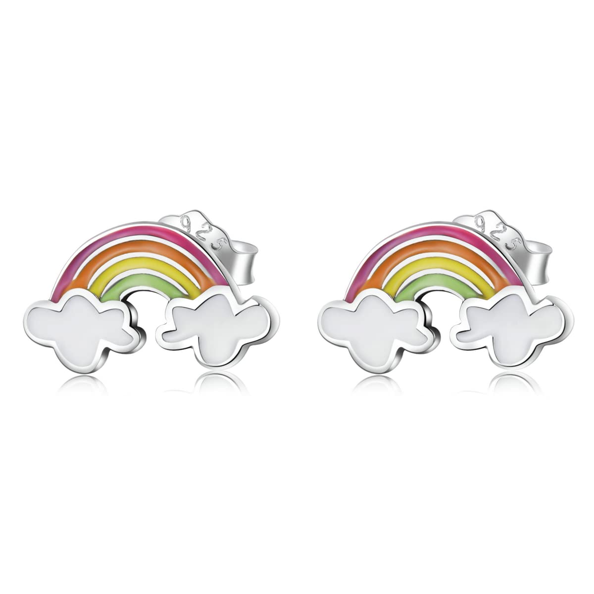 YCTTKDD Regenbogen-Wolken-Ohrstecker, 925er-Sterlingsilber, Bunte Ohrstecker für Damen, Schmuckset, Freundschaft