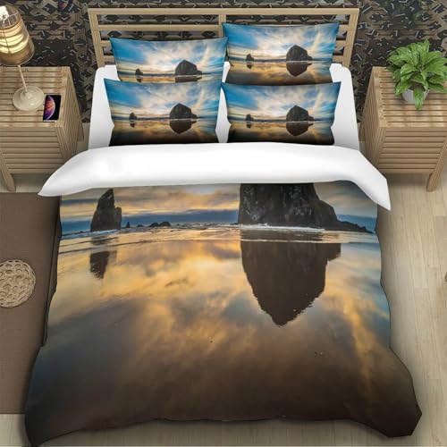 Housse de Couette Coucher de Soleil 3D Parure Lit King Microfibre
