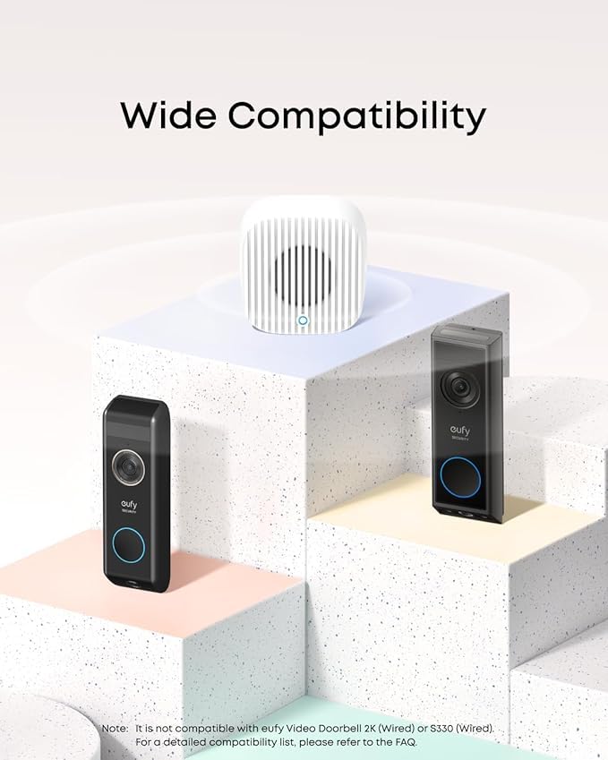 eufy Add-on Chime, Wireless Bell for Indoor, Requires Video Doorbell, No Delays, Adjustable Volume, Free Use