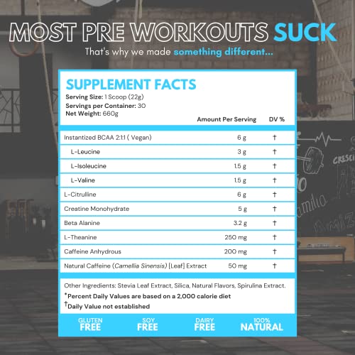 Tedco Natural Pre Workout - Energy For Men - Zero Artificial Sweeteners - With Bcaa's, Creatine, & Beta Alanine (Blueberry Bomb) #TOP1