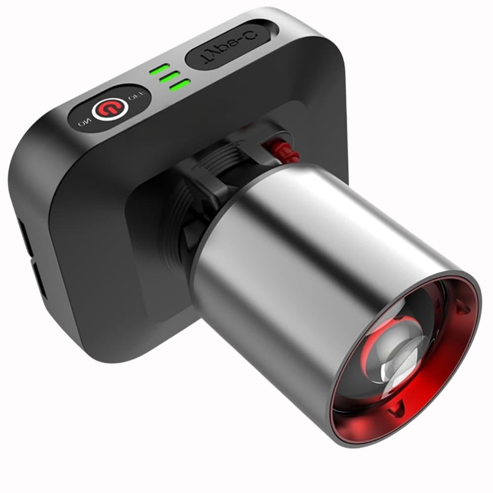RL-M101 Rechargeable Headlamp 200W LED Light, Zoomable Focus Head Torch with Type-C Charging, Long Range Bright Headlight for Trekking, Fishing, Emergency Use-image-36