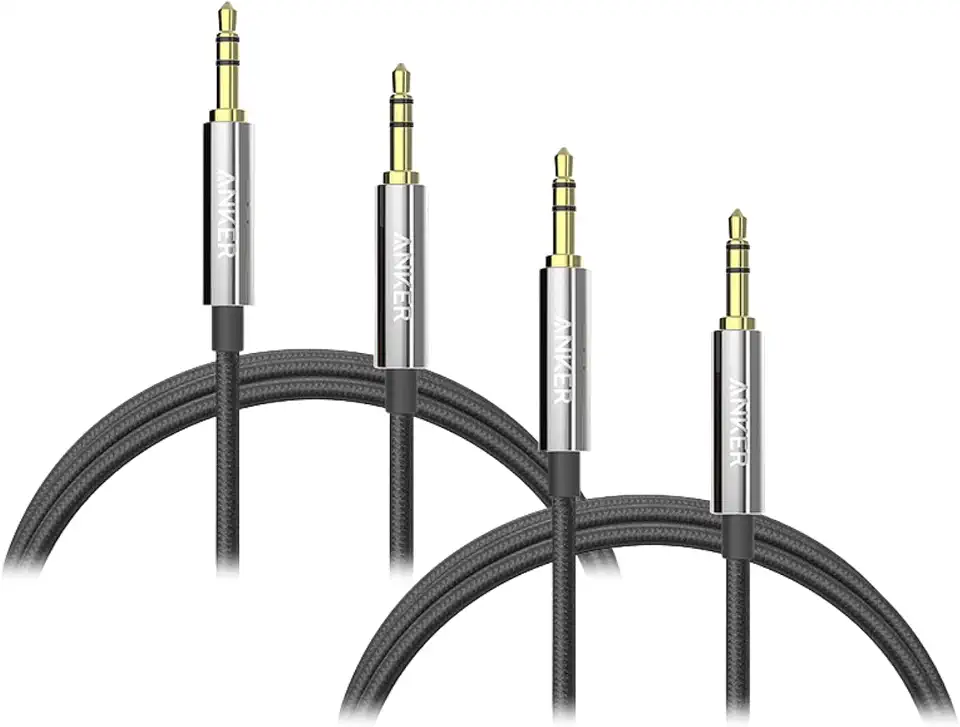 Anker Powerline 3.5mm Audio Cable 4ft, Premium Aux Cord with Gold-Plated Connectors, Tangle-Free Durable Stereo Cable for Car, Headphones, Speakers, and Home Audio - 2-Pack