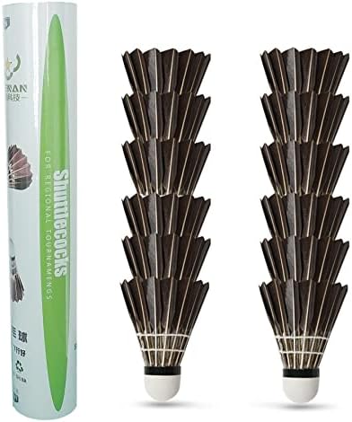 ZHENAN 12-Pack Black Goose Feather Badminton Shuttlecocks with Great Stability and Durability Goose Feathers Badminton Balls,Hight Speed Badminton Birdies Balls