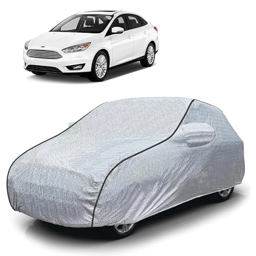 Image of Sulfar 100% Waterproof Car Body Cover Compatible with Mirror for Ford Focus (Triple Stitched, Full Bottom Elastic, Magic Silver with Black Piping)