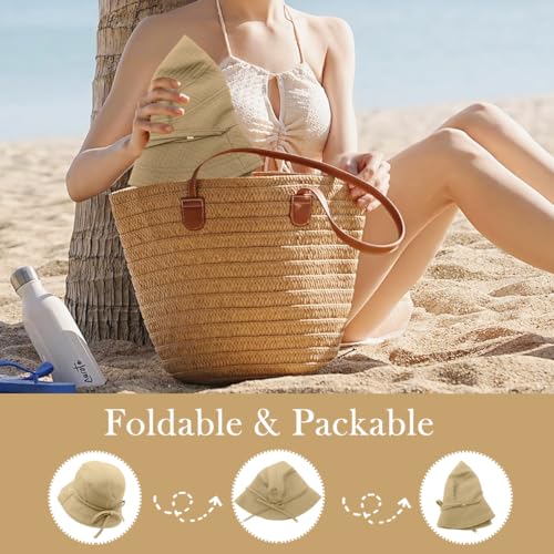 Image of SANNIDHI Sun Hats for Women Bucket Hat for Women, Wide Brim Summer UV Protection Beach Hat, Outdoor Casual Womens Hats with Chin Strap, Fashion Ladies