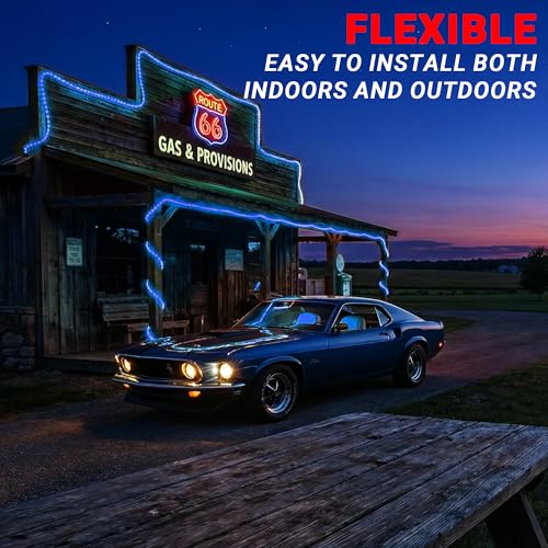 Image of 50ft Rope Lights For Outside, Connectable & Flexible Tube Lights with 8 Modes Controller,Waterproof Blue LED Rope Lighting for Deck,Garden,Pool,Patio,Bedroom, Indoor & Outdoor Landscape Strip Light