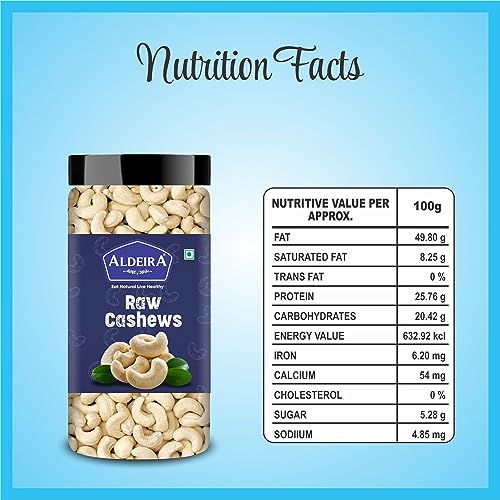 Image of Aldeira Whole Raw Cashews | 500 Gram Jar | Kaju Nuts | Plant Based Protein | Gluten-Free | Nutty Flavor | Healthy Snack | Rich Delicious Taste