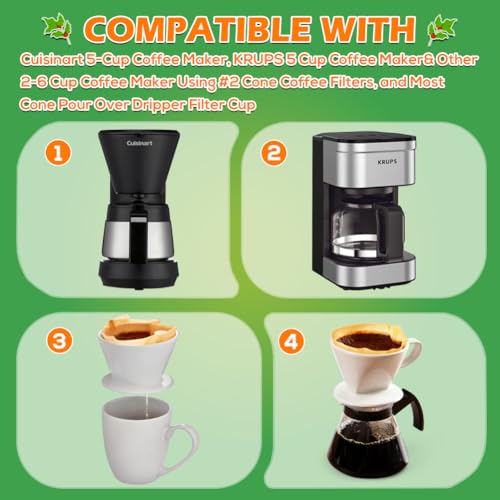Image of BYKITCHEN 400PCS #2 Cone Coffee Filters, Natural Unbleached Disposable No 2 Small Cone Coffee Filter Paper, Compatible with 2-6 Cup Conical Shaped Coffee Dripper and Pour Over Brewers /Coffee Maker
