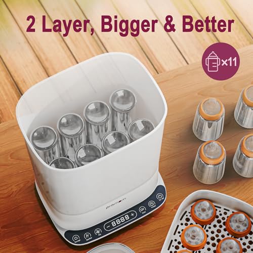 Image of PROMOM 6-in-1 Baby Bottle Sterilizer & Dryer with Air Filter & LED Controls | Kills 99.9%* Germs in 10 min Cycle | Quick Drying & Storage | Stays Sterile Upto 72hrs*,multicolor, STANDARD WARRANTY PACK ( 1 Year Warranty )
