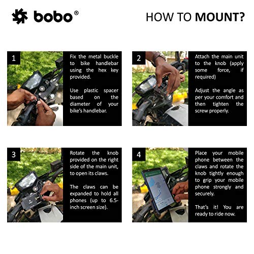 BOBO BM3 Aluminium Waterproof Bike/Motorcycle/Scooter Mobile Phone Holder Mount, Ideal for Maps and GPS Navigation (Black) - Image 8