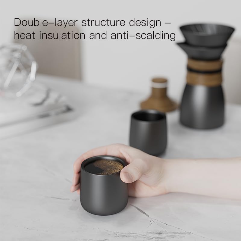 WRKFH Ceramic Espresso Coffee Cup, Double Walled no Handle, Set of 4, Latte Cappuccino Espresso Flat White Coffee Cup - Image 4