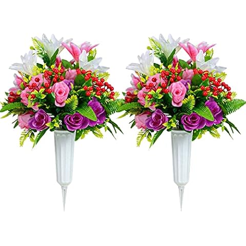 Artificial Cemetery Flowers with Vase Set Cover