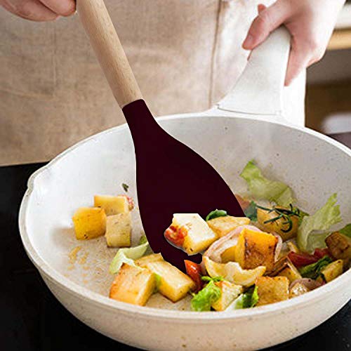 Image of Non-Stick Silicone Cooking Utensils Set with Natural Acacia Hard Wood Handle, High Heat Resistant Black Pack of 5