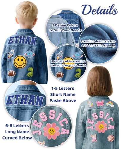 Personalized Jean Jacket for Girls Boys Custom 1-12 Years Kids Long Sleeve Denim Jacket with Name Patch Customized Back to School Christmas Birthday Gifts3