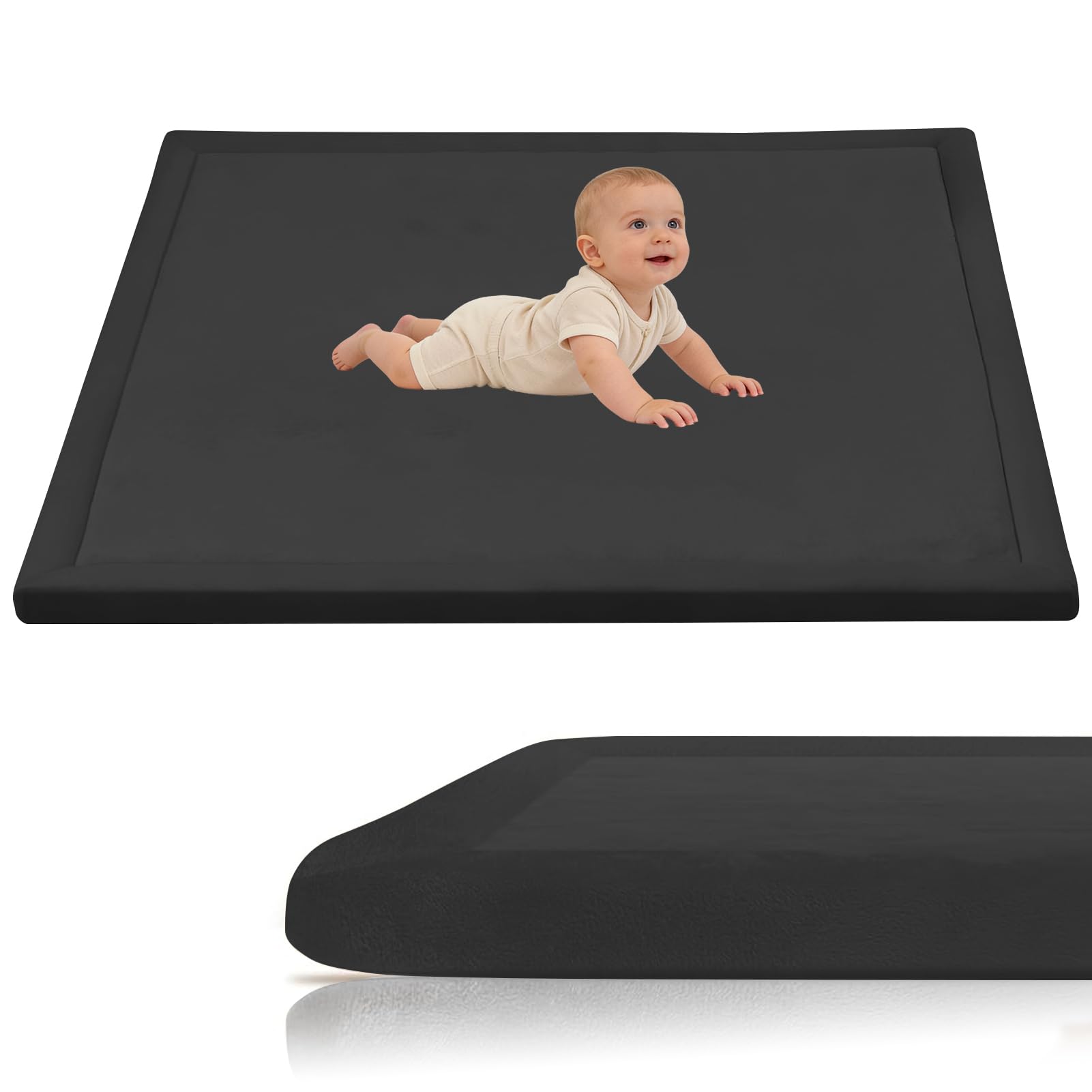 Stqyeiw Baby Crawling Mat, Memory Foam Extra Thick Area Rug 3cm for Kids Living Room 140 x 250 cm Black Baby Playroom Crawling Carpet Non-Slip Soft Play Mat Floor Toddler Nursery Carpet