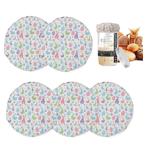 Egg Bunny Flower Easter Sourdough Starter Jar Cloth Covers,Fermentation Bread Sewn Cloth Bowl Cover...