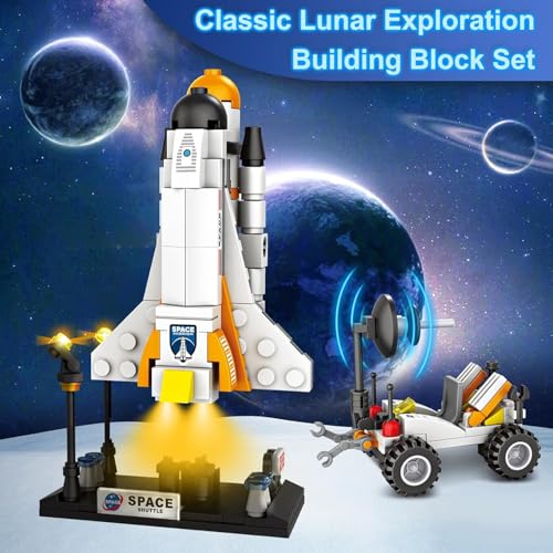 Image of Galaxy Hi-Tech Space Exploration Shuttle Toys for Kids,STEM Building Set Aerospace Building Kit Toy with Rocket,Space Shuttle,Moon Buggy & Satellite Educational Kit Space Theme Blocks & Bricks,168 Pcs
