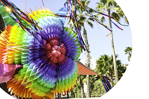Celly Party Mexican Star Pinata, Rainbow Colorful 32 Inch Large Foldable Pinata for Birthdays, Cinco de Mayo, Halloween, Festivals, Holds 4 lbs Candy