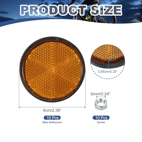 Image of PATIKIL Round Rear Reflectors, 10 Pcs Safety Reflective Warning Reflector Plastic Universal Motorcycle Reflector with M6 Screw Mount for Car Motorcycle Trailer Bike Bicycles Dirt, Yellow