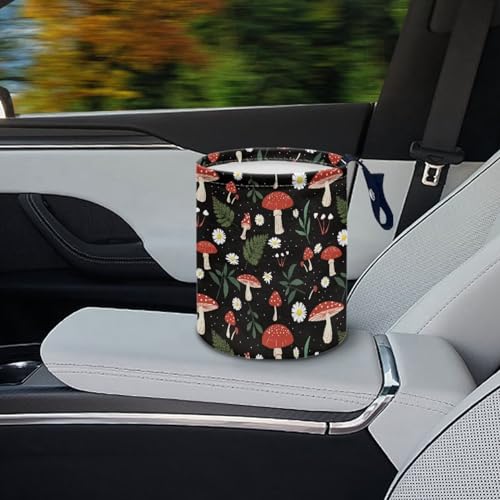 Image of Mushroom Daisy Leaves Car Trash Can Collapsible Back Seat, Front Console, Floor, or Hanging Headrest Waste Basket for Car SUV Trucks