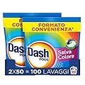 Dash Pods Detersivo Lavatrice In Capsule, 100 Lavaggi (2x50), Salva Colore, Rimuove Le Macchie, Igienizza, Brillantezza Per I Capi