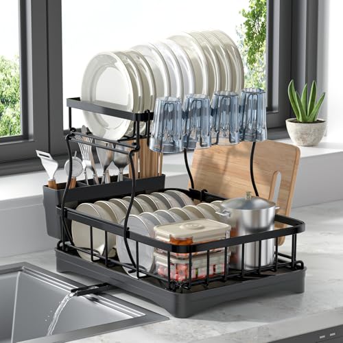 2 Tier Dish Rack, Carbon Steel Dish Drying Rack for