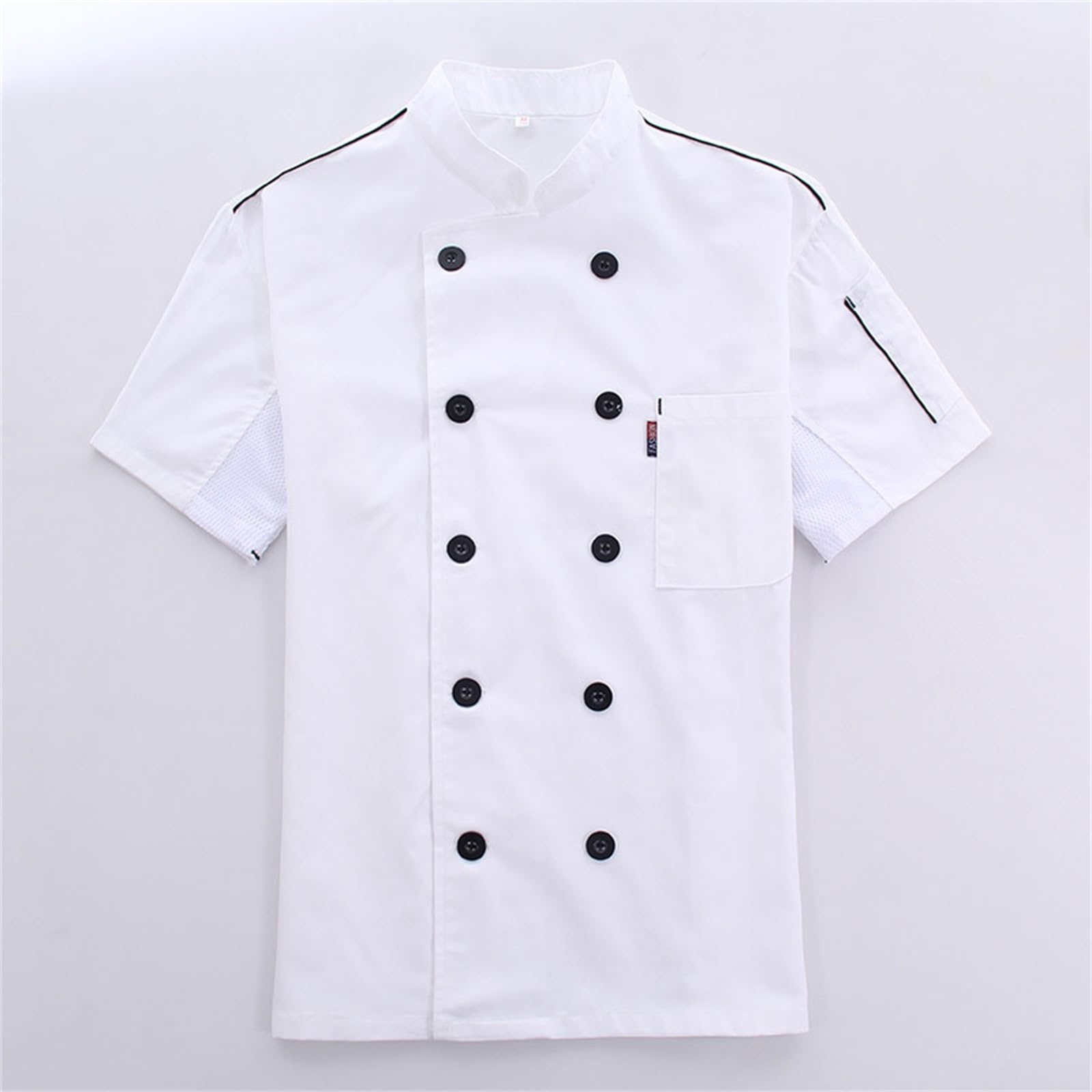 Veste de cuisine pour homme à manches courtes en coton - Chemise respirante - Vêtement de cuisine léger - Séchage rapide - Double rangée - Anti-taches - Col montant - Uniformes de restaurant