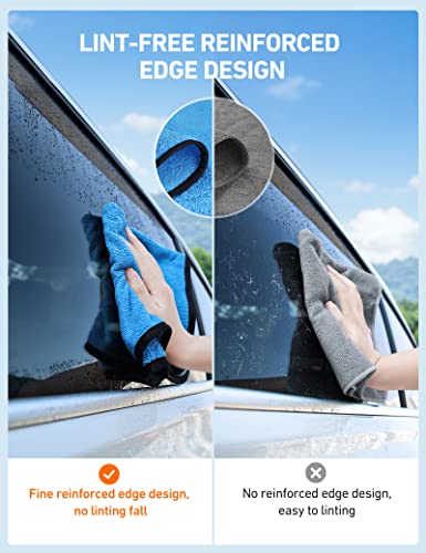 Astroai Microfiber Towels For Cars, 12-Pack Absorbent And Reusable Microfiber Cleaning Cloth For Car/Domestic Cleaning, Yellow, Blue, Gray, 16" X 16" #TOP3