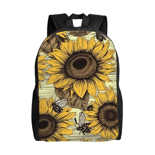 Sac à dos ordinateur portable étanche et léger Bees au motif tournesol pour voyage et loisirs
