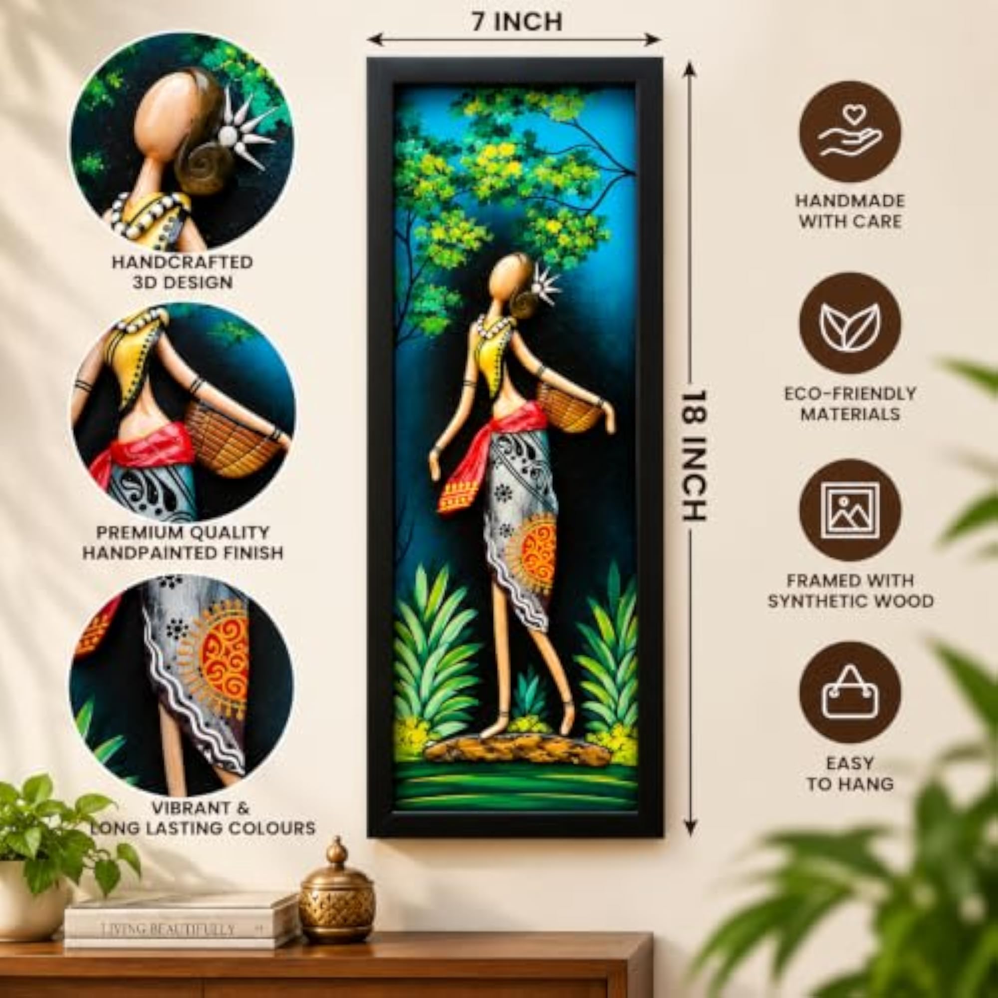 3D Sculpture Multicolored Tribal Mural Wall Art Frame
