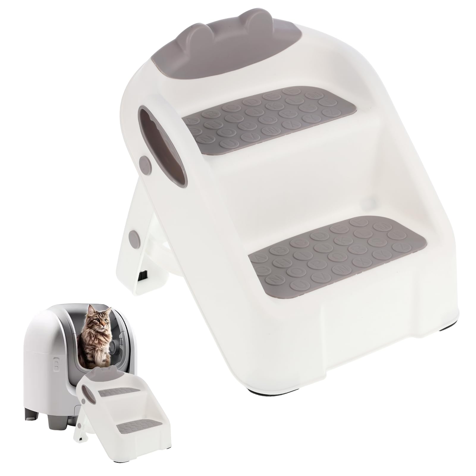 Rampe pour chat pour bac à litière, rampe en plastique blanc pour litière automatique, marches double couche avec pieds en caoutchouc antidérapants, marche pour chats de petite taille et âgés