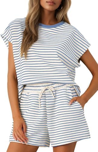 Sweetmoon Two Piece Sets for Women Summer, Striped Matching Pajam...