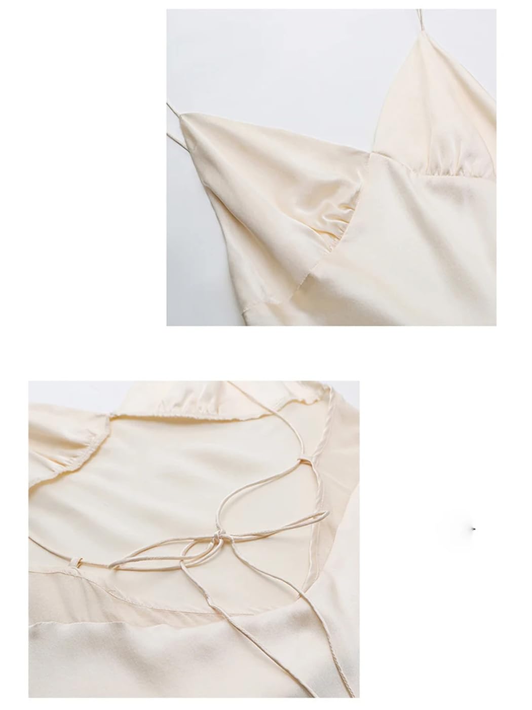 Camicia da Notte da Donna in Seta con Bretelle, Scollo a V, Schiena Scoperta, Tinta Unita, Delicata sulla Pelle (Giallo Oca, Taglia L)