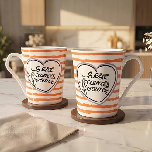 Image of UPC Premium Bone China Coffee Mug Set of 2 | Elegant Ceramic Tea & Coffee Cups for Home, Office & Cafe | Lightweight, Durable, Microwave & Dishwasher Safe Mug Set | Luxury Drinkware Collection