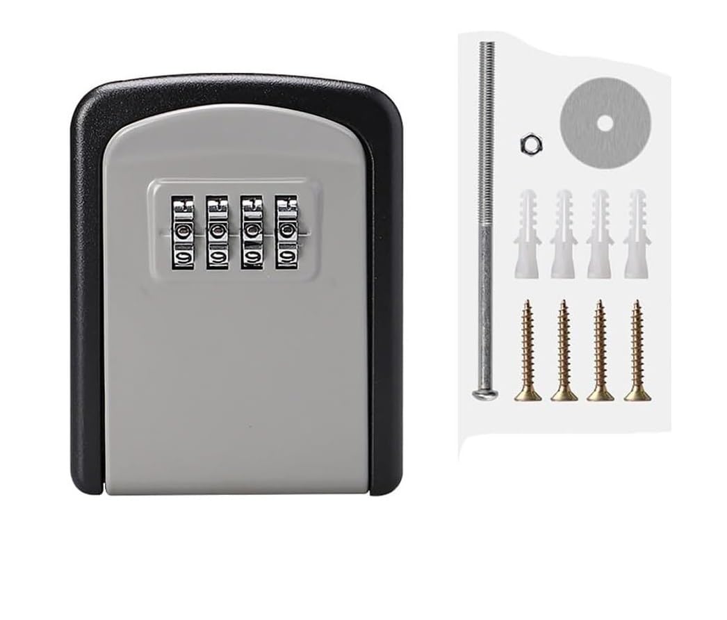 4-Digit Key Lock Box,Secure Safe,Password,Weatherproof Keysafe,Suitable For Home,Factory(Grijs)