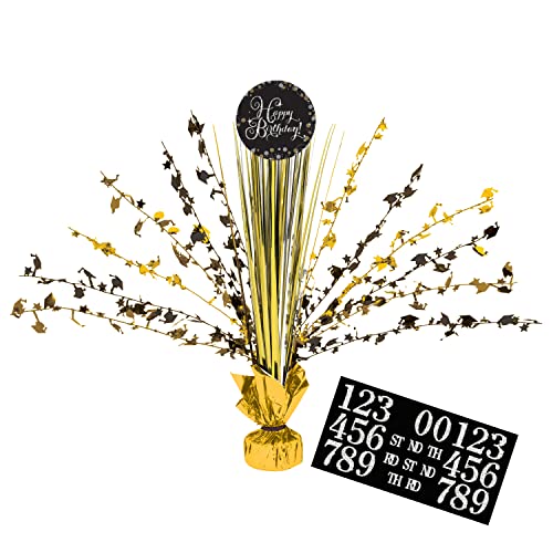 Amscan 9901181 - Tischdekoration Sparkling Celebration - Gold Happy Birthday Folie / Papier 45,7 cm, Geburtstag