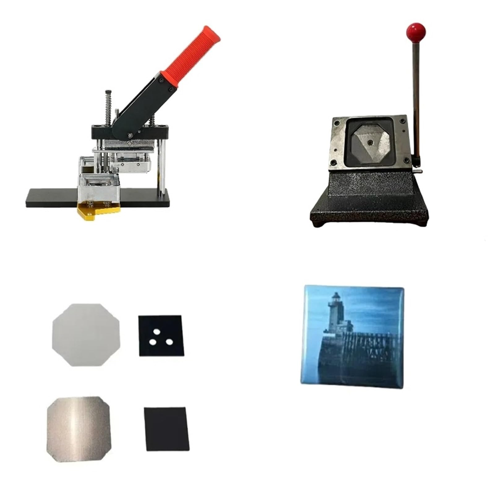 Button Badge Press Maschine Quadratischer Maschinensatz zur Herstellung von Kühlschrankmagneten, einschließlich Materialien