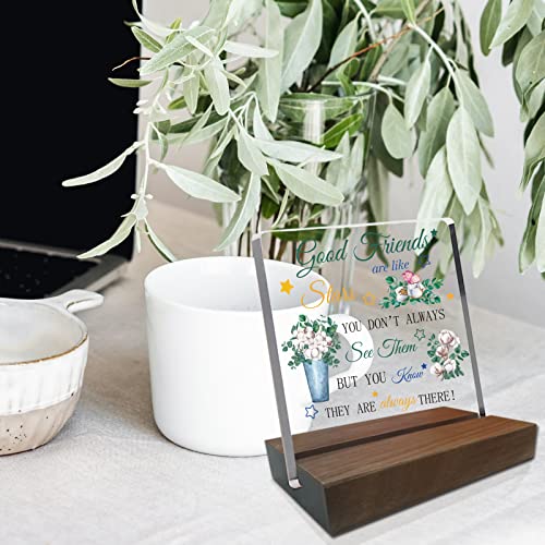 Origach Friendship Gift Good Friends Are Like Stars Acrylic Desk Plaque Sign For Bestie Friends, Cotton Decorative Clear Acrylic Desk Plaque Sign With Wood Stand Keepsake For Home Office #TOP5