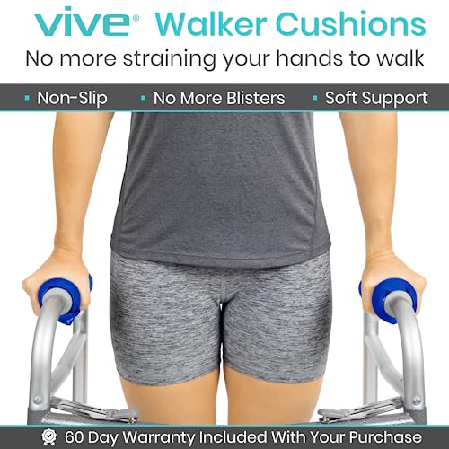 Vive Walker Grips - Padded Hand Covers - Soft Cushion Padding Medical For Folding Rolling Wheelchair, Rollator Handle, Senior, Elderly Grippers - Crutch Handle Pads - Mobility Aid Hand Cushion (Blue) #TOP1