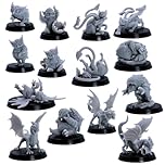 Baby Dragons & Monsters Miniature DnD Set – 14 Fantasy Creatures (Red & White Wyrmlings, Owlbears, Bulettes, Phase Panthers) | Epic Miniatures | DnD starter set