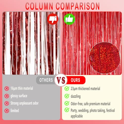 Image of Red Foil Fringe Curtains Tinsel Backdrop for Birthday Party Decorations