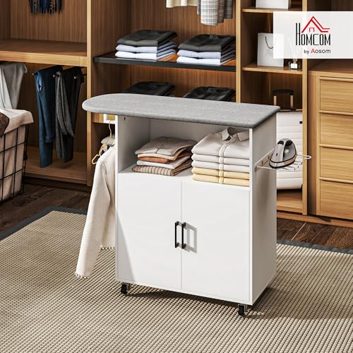 Meuble planche à repasser HOMCOM blanc pour optimiser la buanderie et le salon - 3