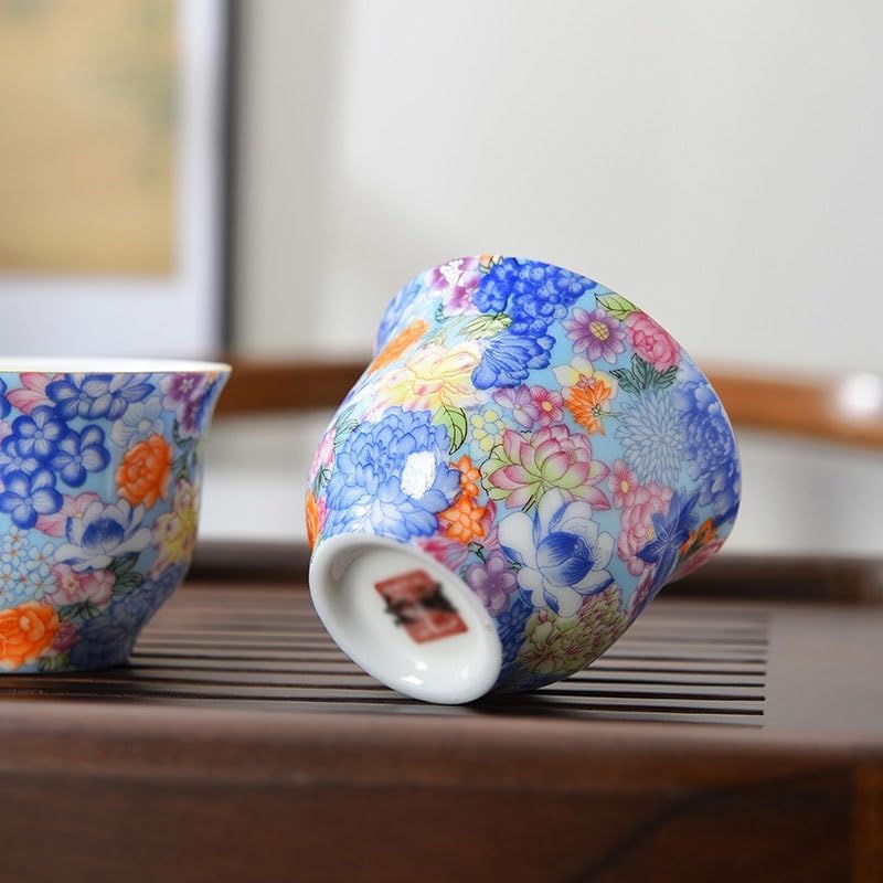 Ceramic Enamel Multi Flower Tea Set Household Teapot With Two Cups Pot