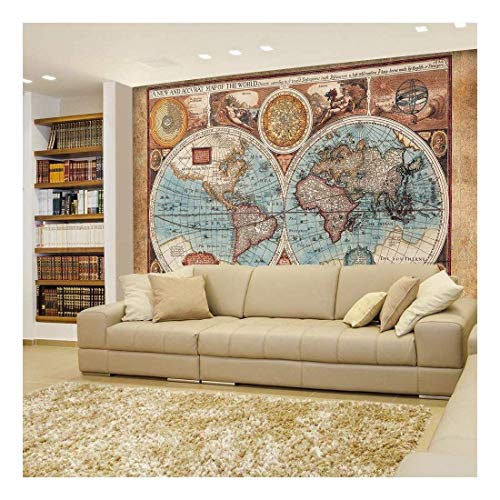 wall26 - Antique Illustrated Map of The World - Two Sphere Projection - Historical Depiction - Wall Mural, Removable Sticker, Home Decor - 66x96 inches