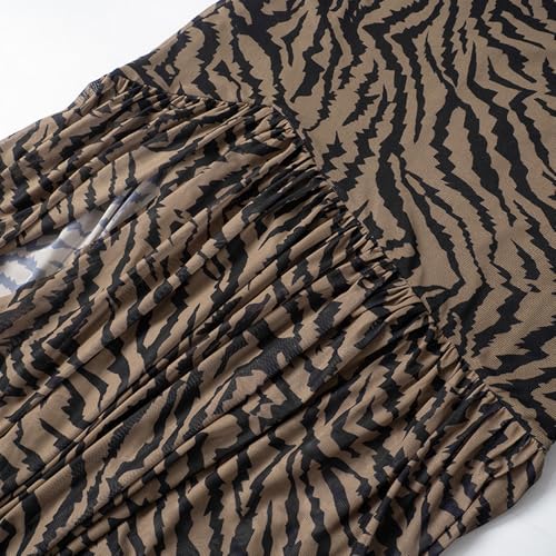 Image of Women Tube Top Dress Backless Strapless Mesh Leopard Print Side Slit Cocktail Bodycon Long Dress Party Club Dress