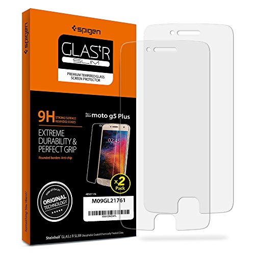 Spigen Tempered Glass Moto G5 Plus Screen Protector Tempered Glass/Case Friendly / 2 Pack for Moto G Plus 5th Generation
